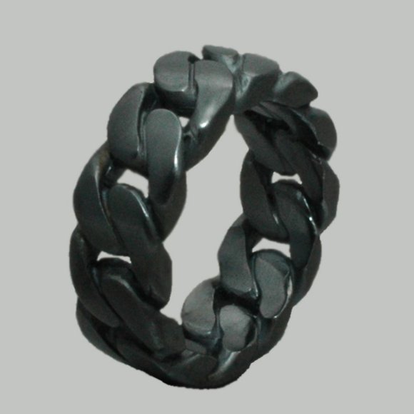 Cuban Link Ring in Oxidized Sterling Silver 925 handmade in USA-Custom Any Size